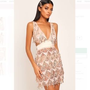 NWT Rose Gold Plunge Cut Out Sequin Mini Dress